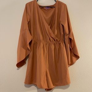 Plumberry Camel Ruffle Sleeve Romper
